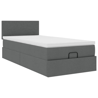 Pouf Letto con Materasso e LED Grigio Scuro 90x200 cm Tessuto