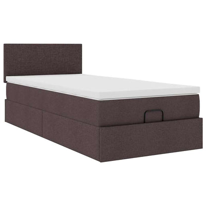Pouf Letto con Materasso e LED Marrone Scuro 90x200 cm Tessuto