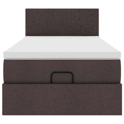 Pouf Letto con Materasso e LED Marrone Scuro 90x200 cm Tessuto