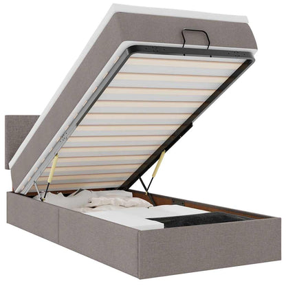 Pouf Letto con Materasso e LED Tortora 90x200 cm in Tessuto | homemem39