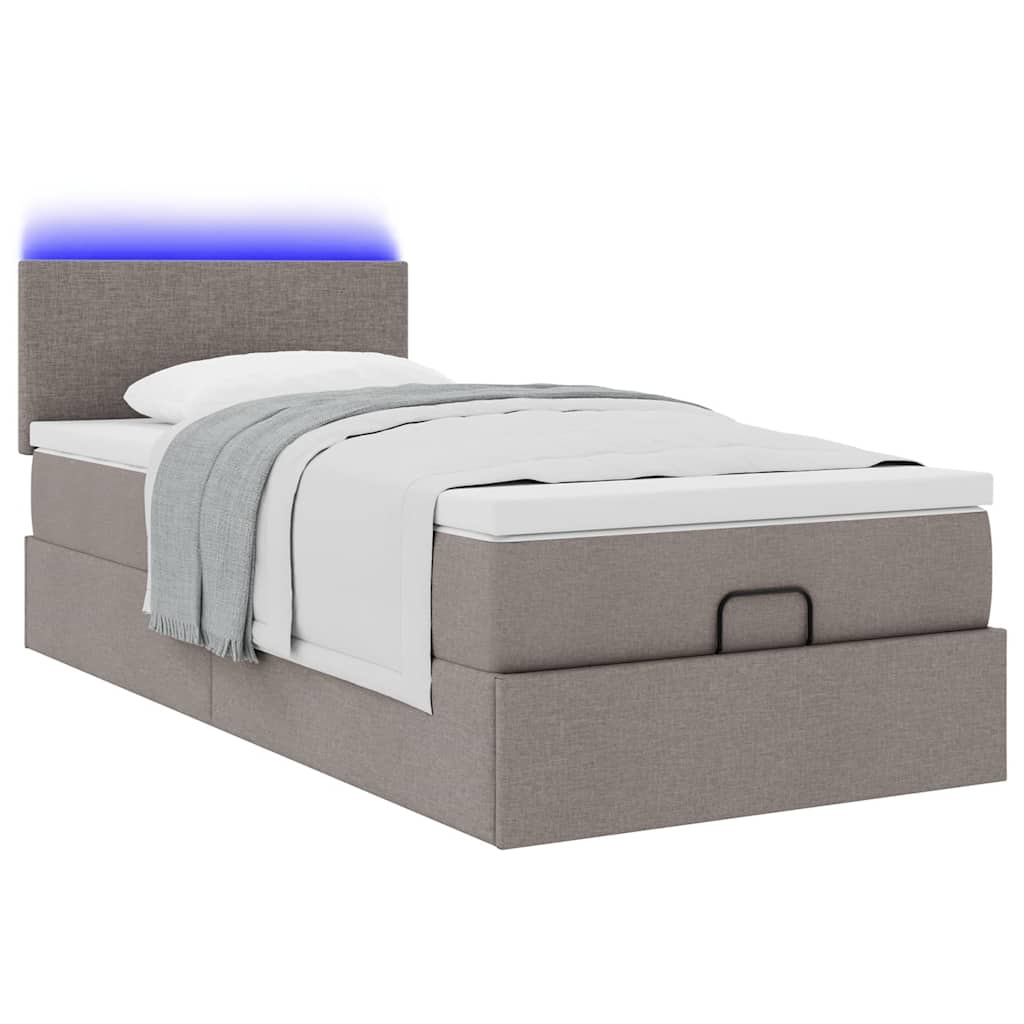 Pouf Letto con Materasso e LED Tortora 90x200 cm in Tessuto | homemem39
