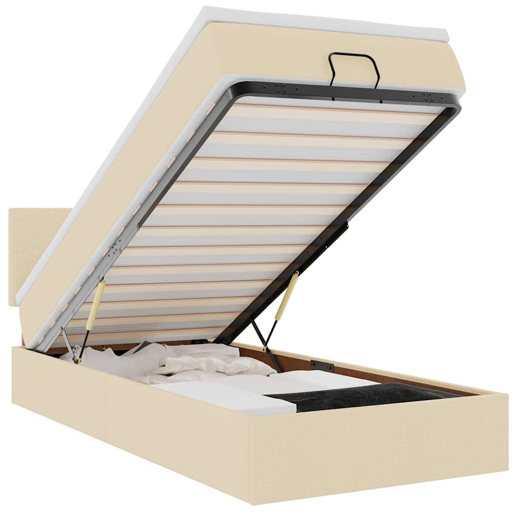 Pouf Letto con Materasso e LED Crema 90x200 cm in Tessuto | homemem39
