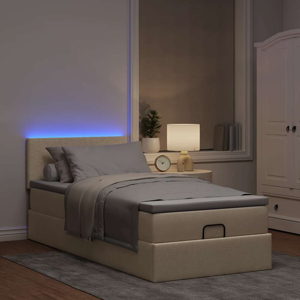 Pouf Letto con Materasso e LED Crema 90x200 cm in Tessuto | homemem39