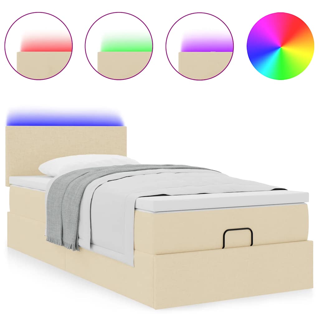 Pouf Letto con Materasso e LED Crema 90x200 cm in Tessuto | homemem39