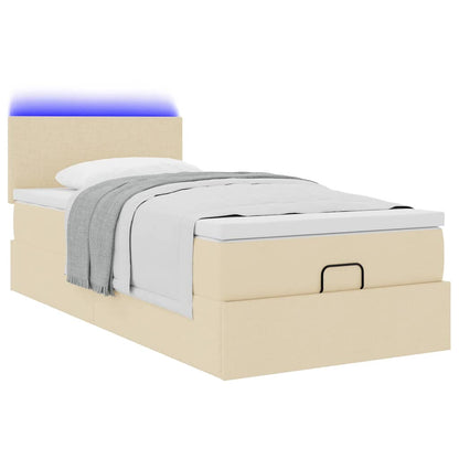 Pouf Letto con Materasso e LED Crema 90x200 cm in Tessuto | homemem39