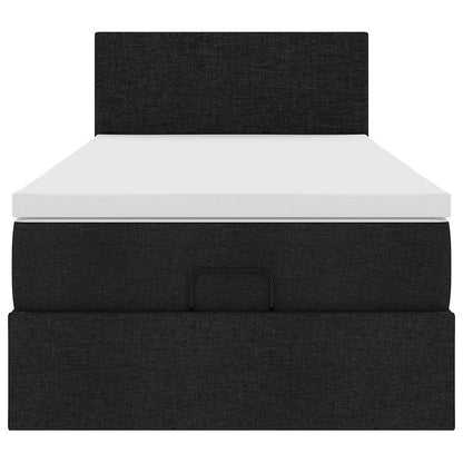 Pouf Letto con Materasso Nero 100x200 cm in Tessuto