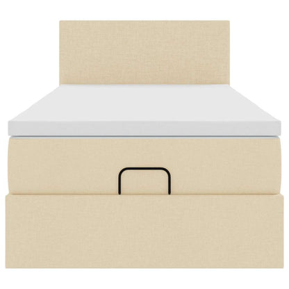 Pouf Letto con Materasso Crema 100x200 cm in Tessuto