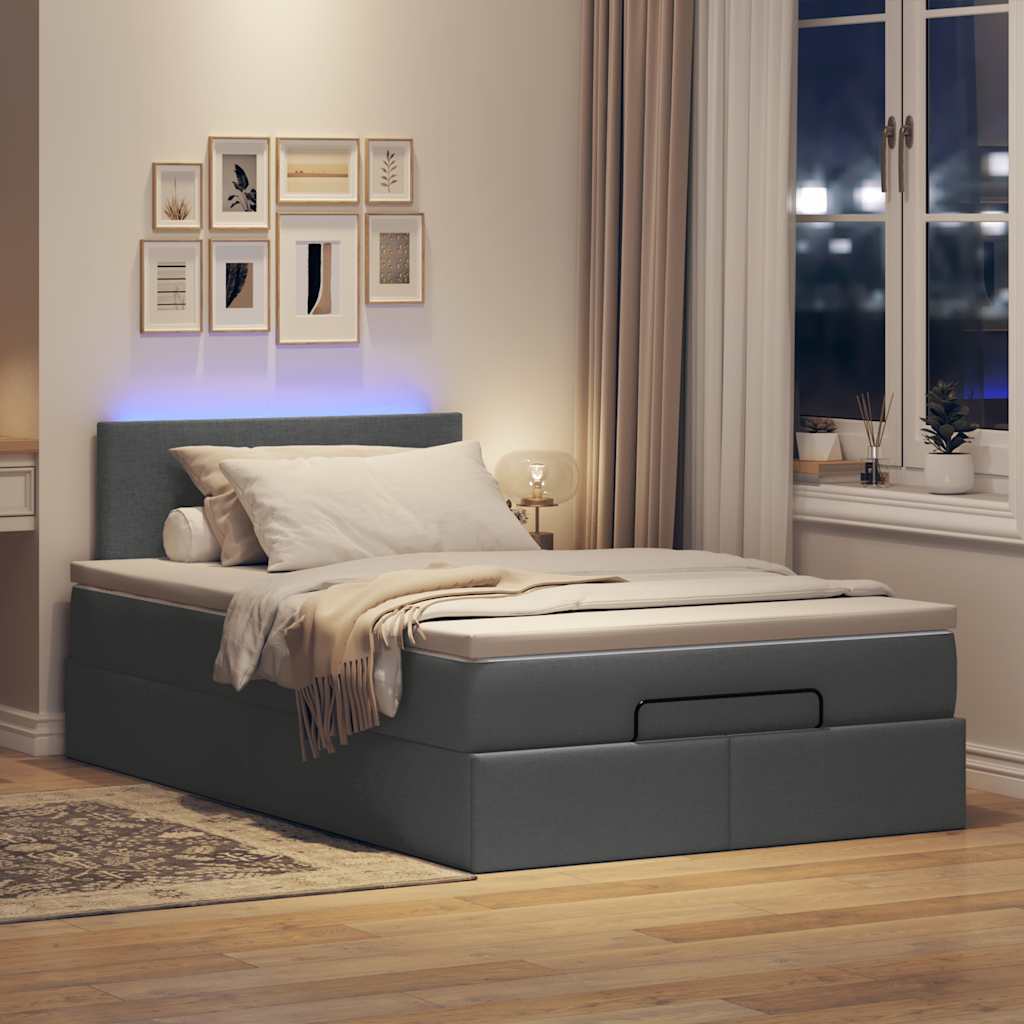 Pouf Letto con Materasso e LED Grigio Scuro 120x190 cm Tessuto | homemem39