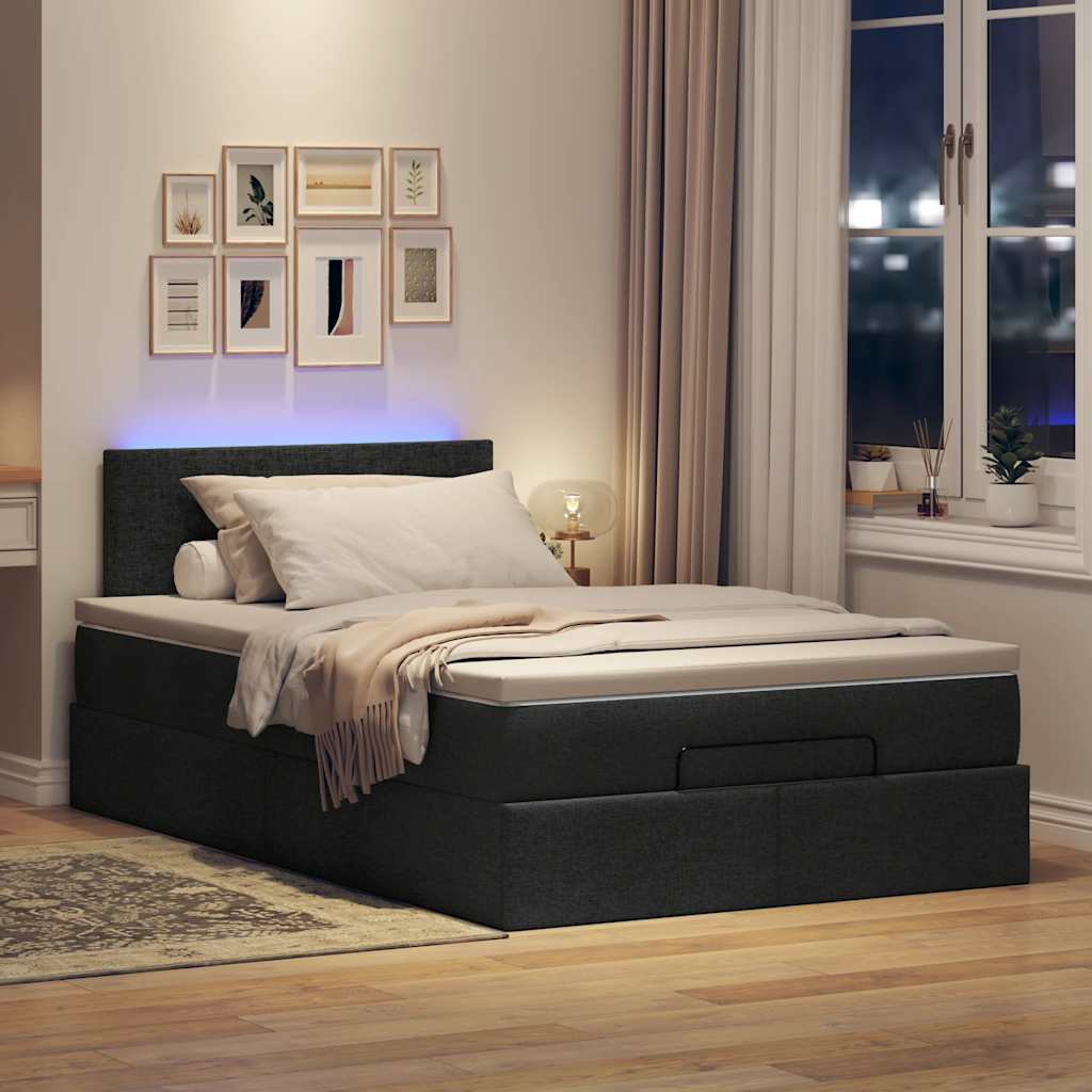 Pouf Letto con Materasso e LED Nero 120x190 cm in Tessuto