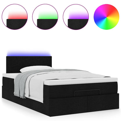 Pouf Letto con Materasso e LED Nero 120x190 cm in Tessuto