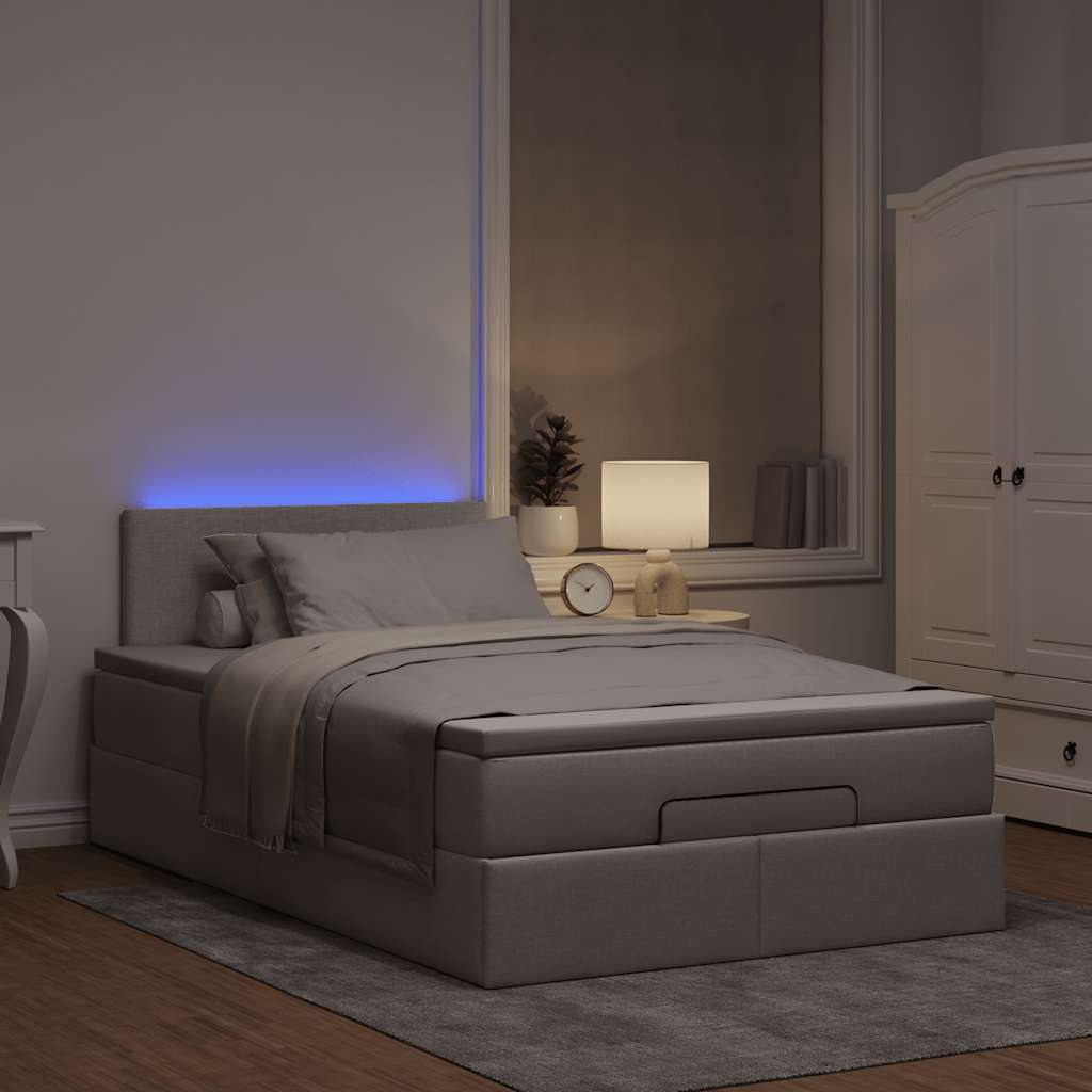Pouf Letto con Materasso e LED Tortora 120x190cm in Tessuto