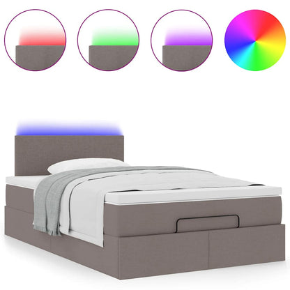 Pouf Letto con Materasso e LED Tortora 120x190cm in Tessuto