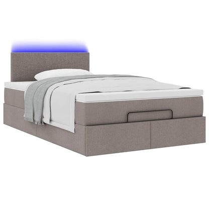 Pouf Letto con Materasso e LED Tortora 120x190cm in Tessuto