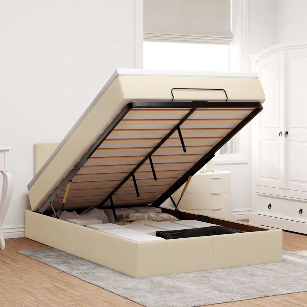 Pouf Letto con Materasso e LED Crema 120x190cm in Tessuto | homemem39