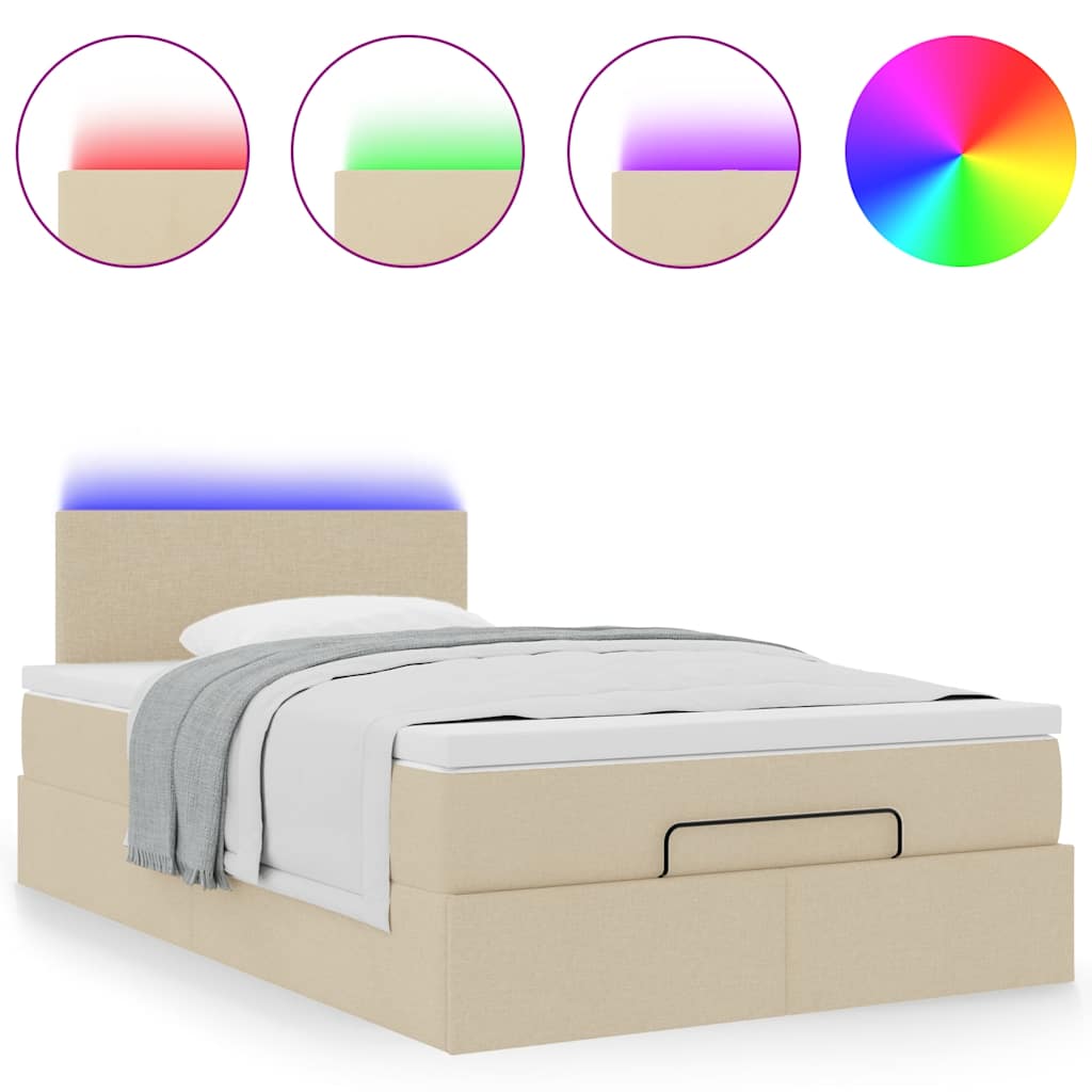 Struttura Letto Pouf con Materasso Crema 120x200 cm in Tessuto | homemem39