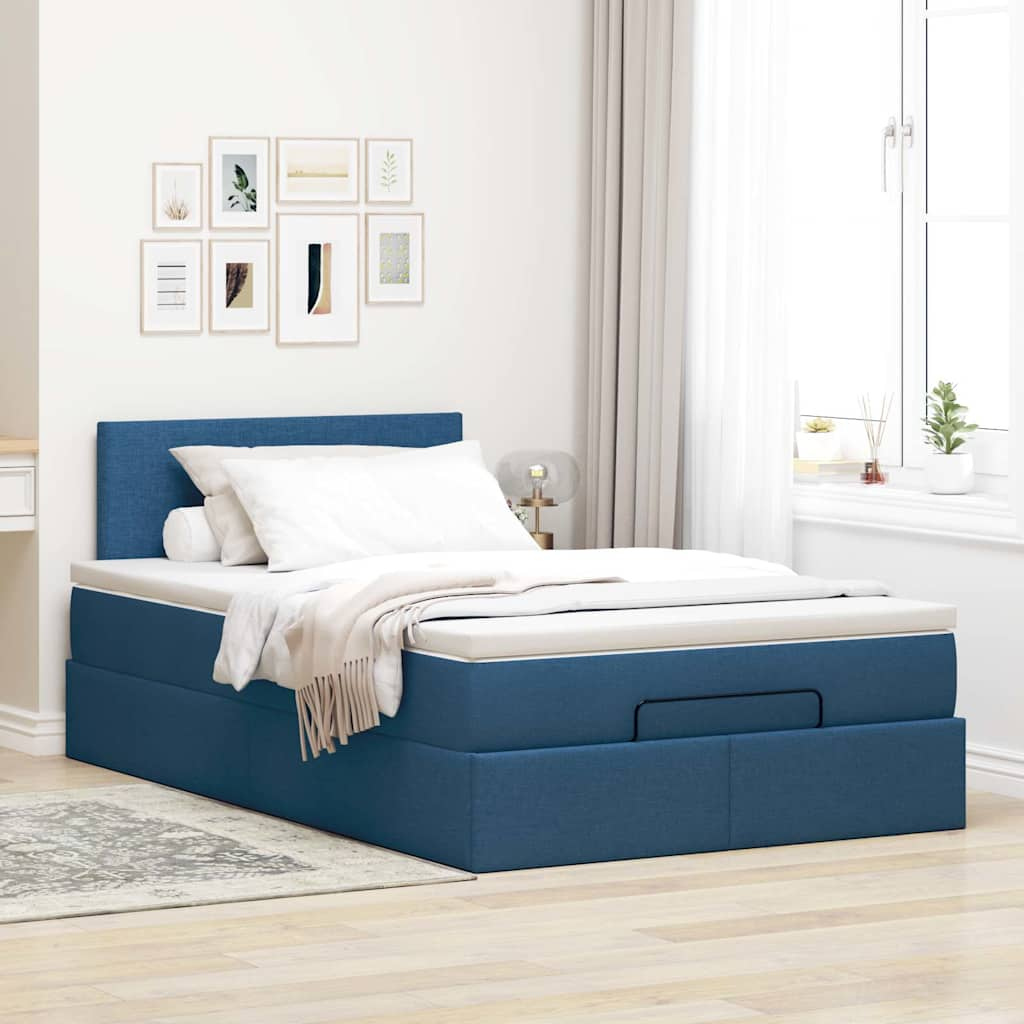 Pouf Letto con Materasso e LED Blu 120x200 cm in Tessuto