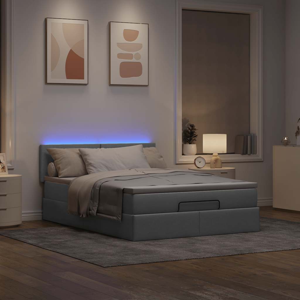 Pouf Letto con Materasso e LED Grigio Chiaro 140x190 cm | homemem39