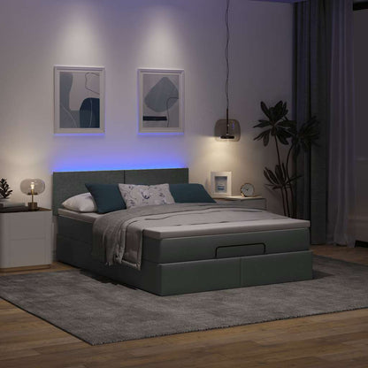 Pouf Letto con Materasso e LED Grigio Scuro 140x190 cm