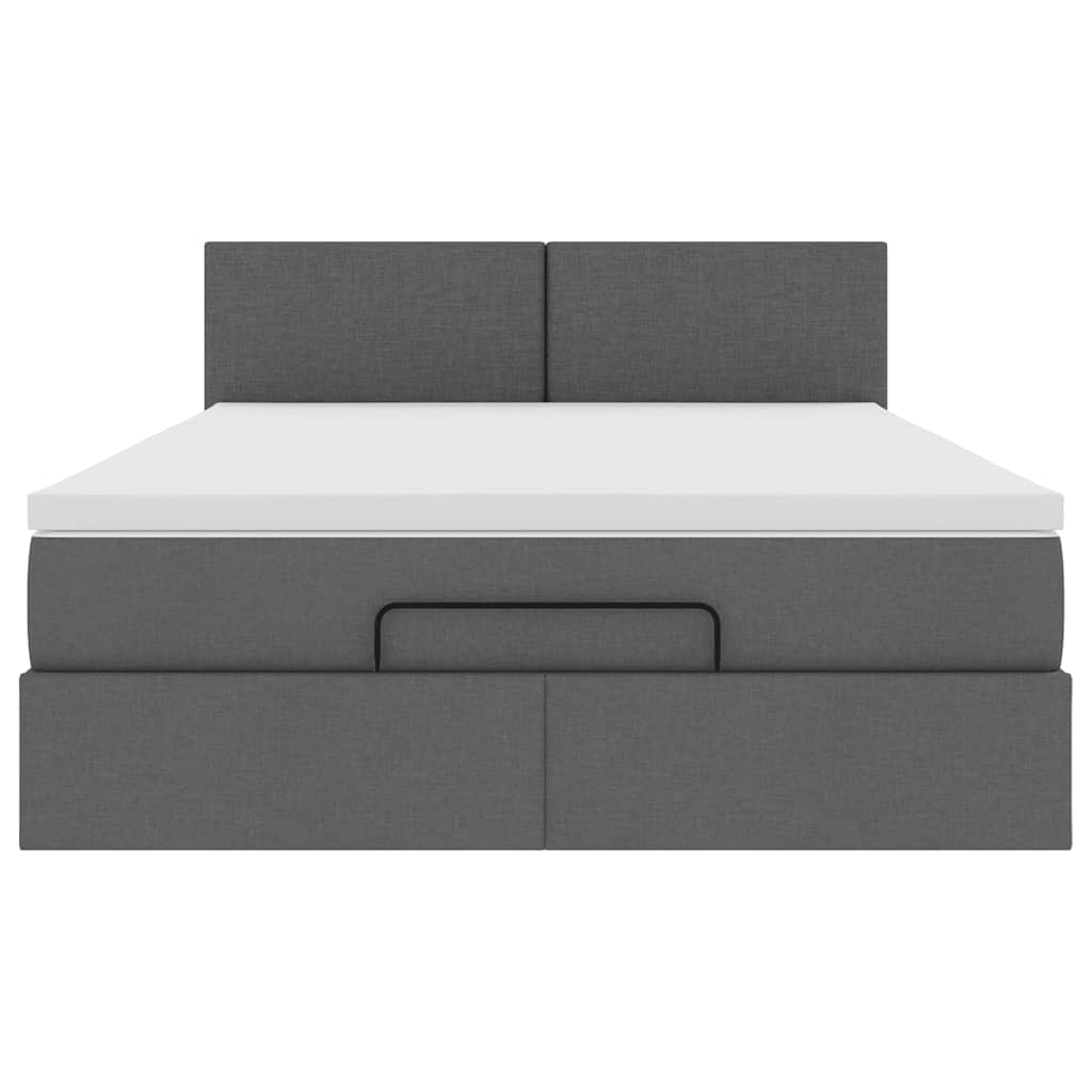 Pouf Letto con Materasso e LED Grigio Scuro 140x190 cm