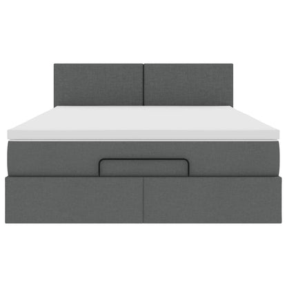 Pouf Letto con Materasso e LED Grigio Scuro 140x190 cm