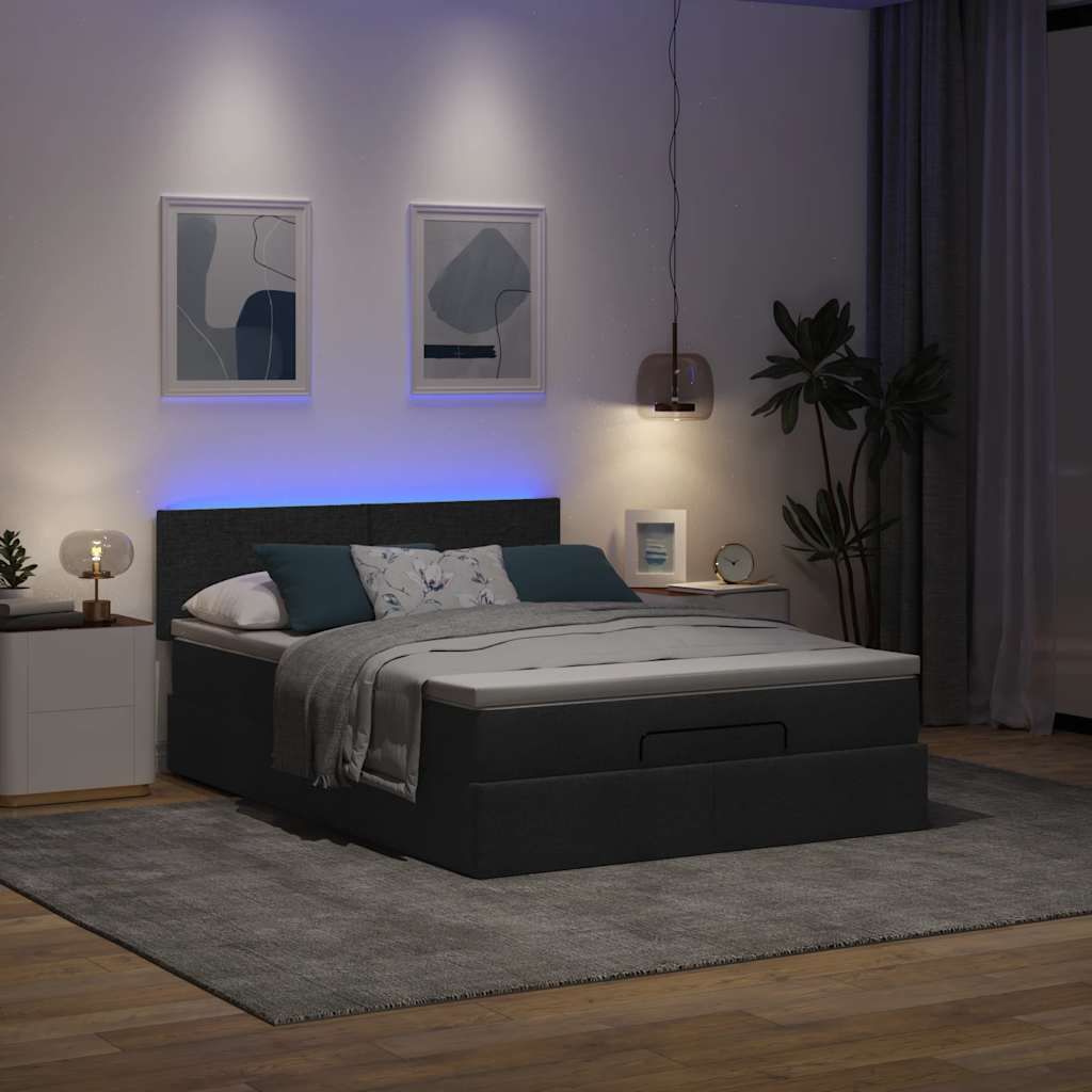 Pouf Letto con Materasso e LED Nero 140x190 cm