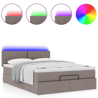 Pouf Letto con Materasso e LED Tortora 140x190 cm in Tessuto | homemem39