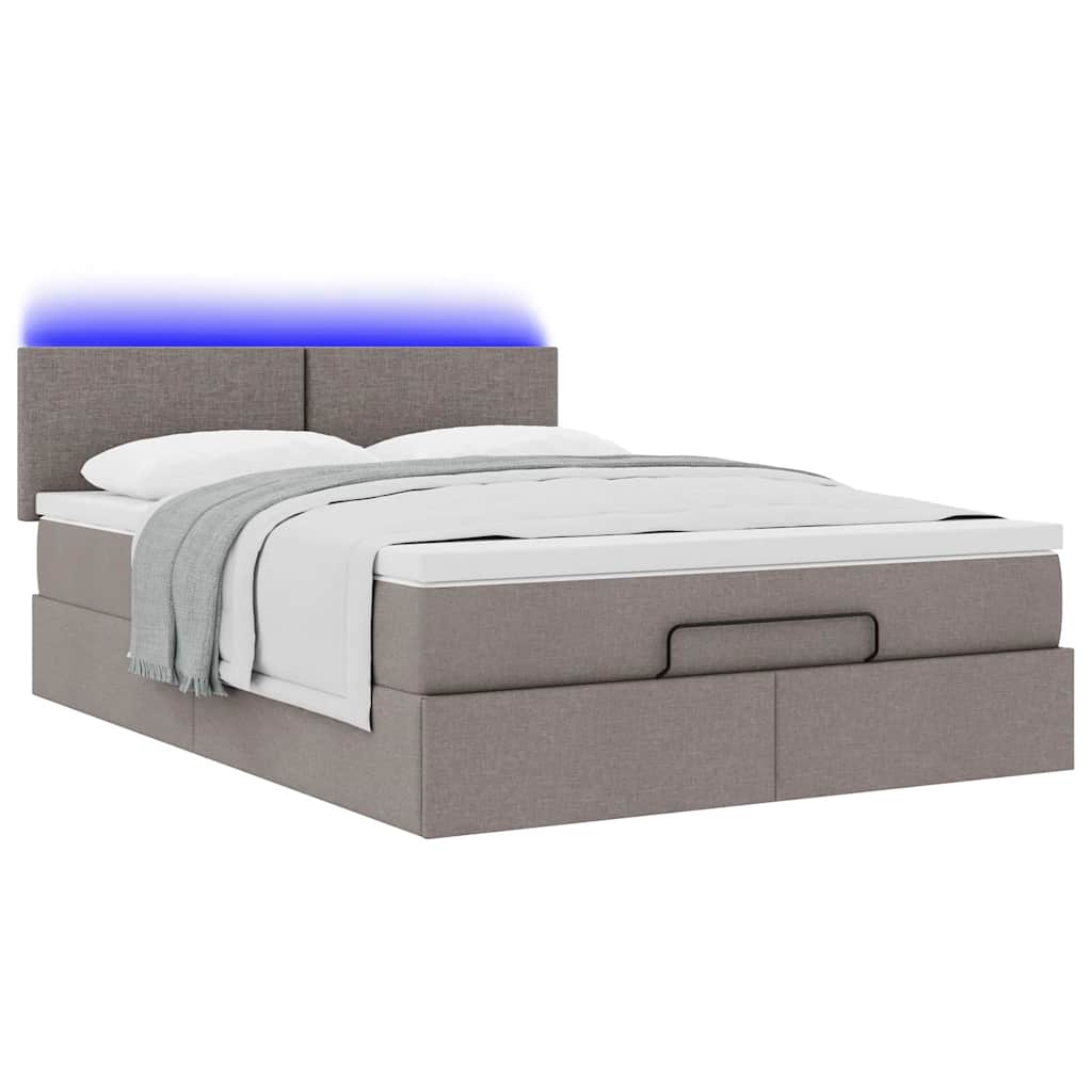 Pouf Letto con Materasso e LED Tortora 140x190 cm in Tessuto | homemem39