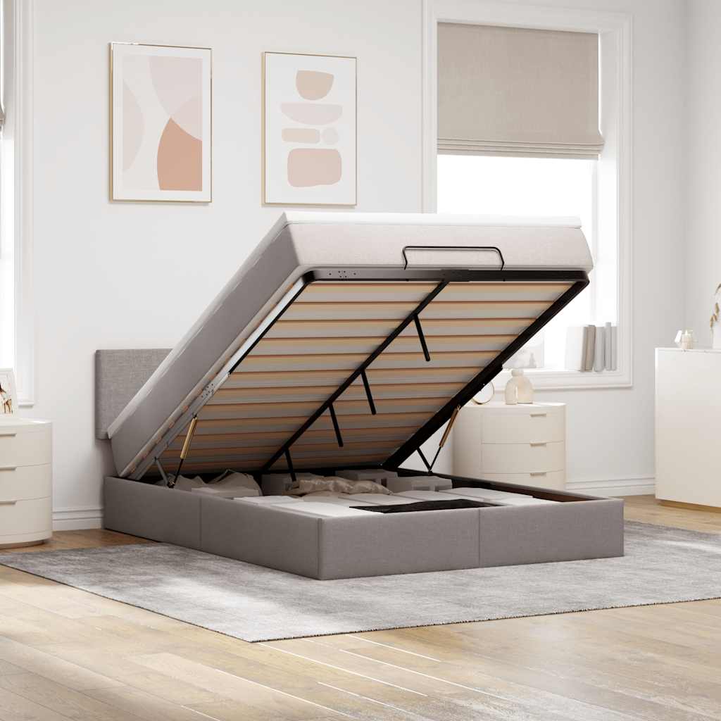 Pouf Letto con Materasso e LED Tortora 140x190 cm in Tessuto | homemem39