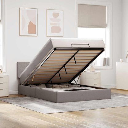 Pouf Letto con Materasso e LED Tortora 140x190 cm in Tessuto | homemem39
