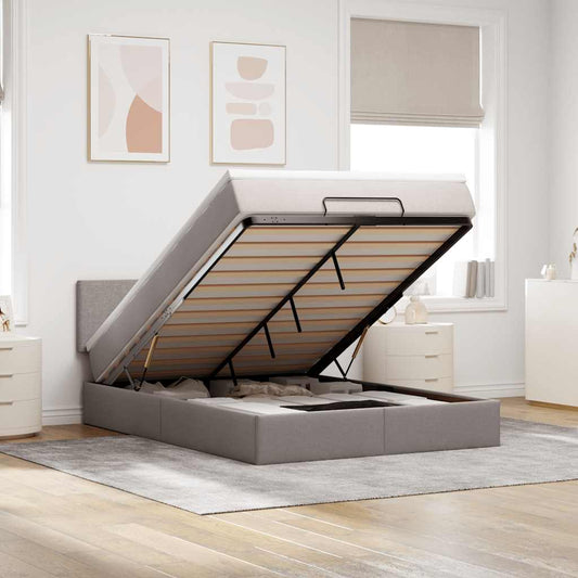 Pouf Letto con Materasso e LED Tortora 140x190 cm in Tessuto