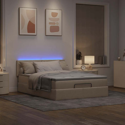 Pouf Letto con Materasso e LED Crema 140x190 cm