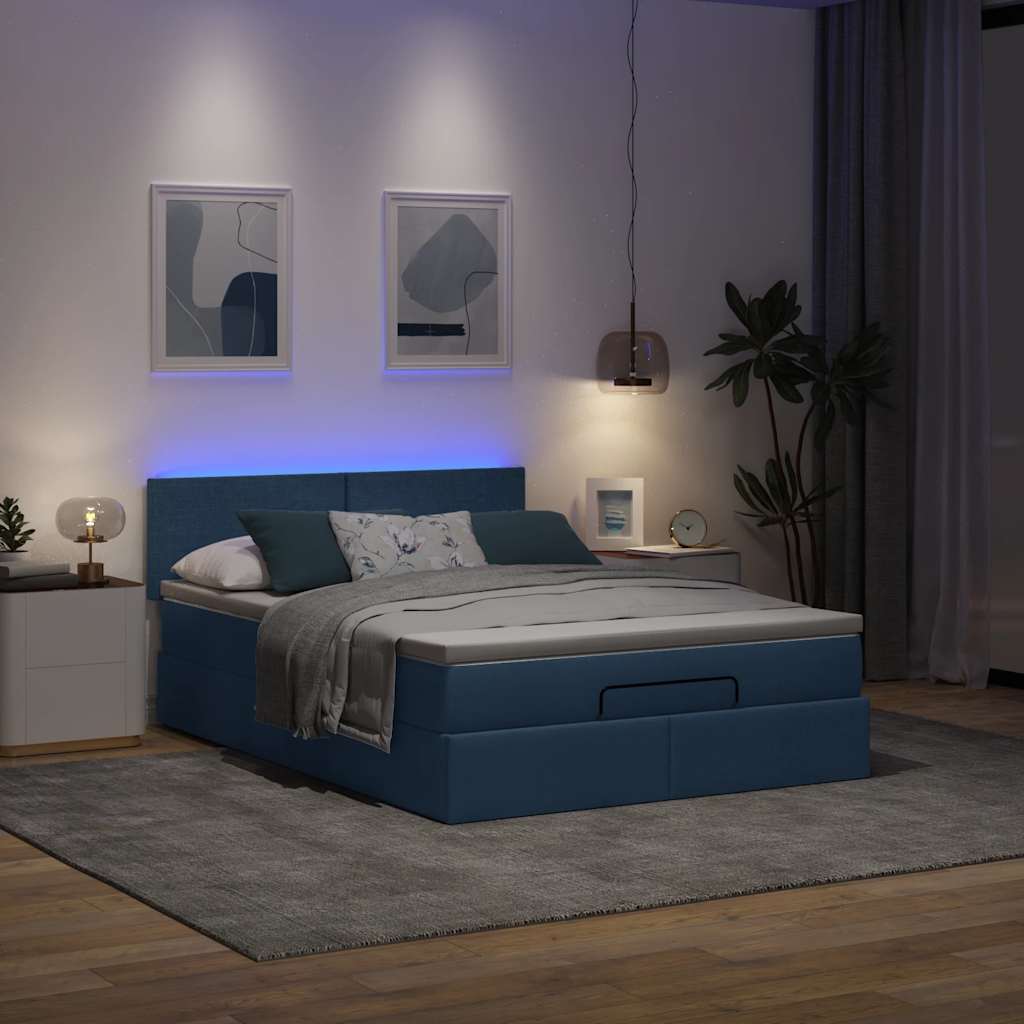 Pouf Letto con Materasso e LED Blu 140x190 cm | homemem39