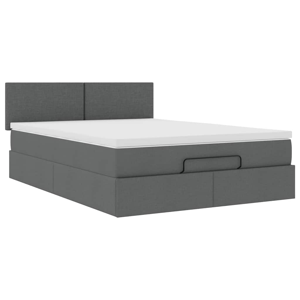 Pouf Letto con Materasso e LED Grigio Scuro 140x200 cm
