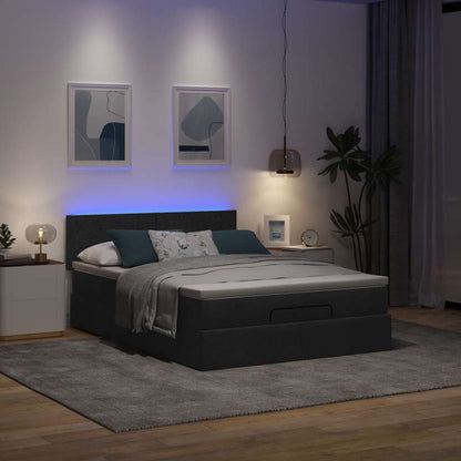 Pouf Letto con Materasso e LED Nero 140x200 cm in Tessuto