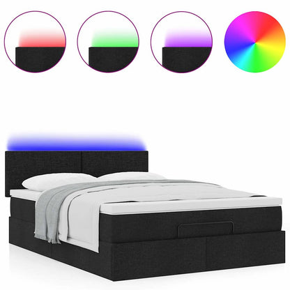 Pouf Letto con Materasso e LED Nero 140x200 cm in Tessuto