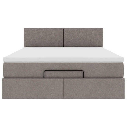Pouf Letto con Materasso e LED Tortora 140x200 cm in Tessuto
