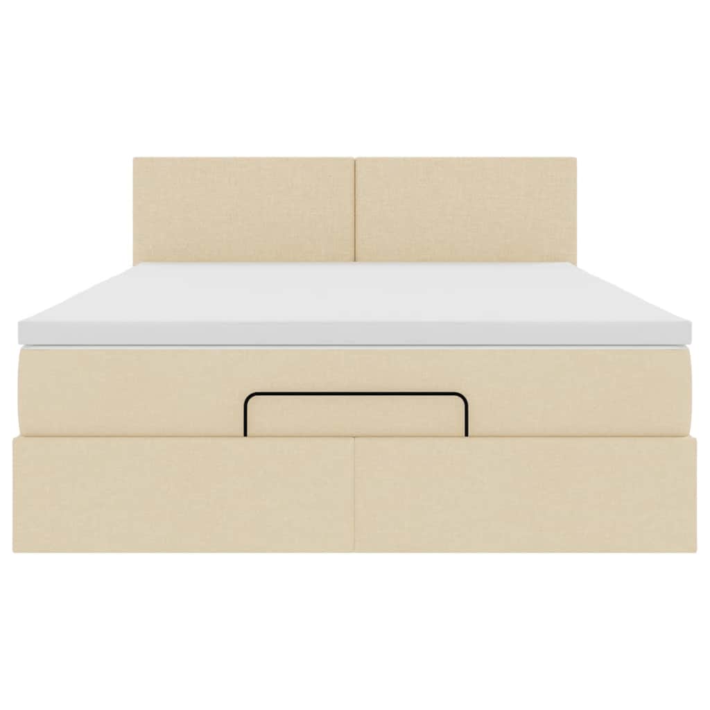 Pouf Letto con Materasso e LED Crema 140x200 cm in Tessuto