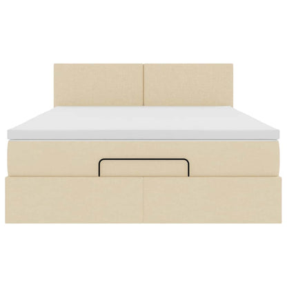 Pouf Letto con Materasso e LED Crema 140x200 cm in Tessuto