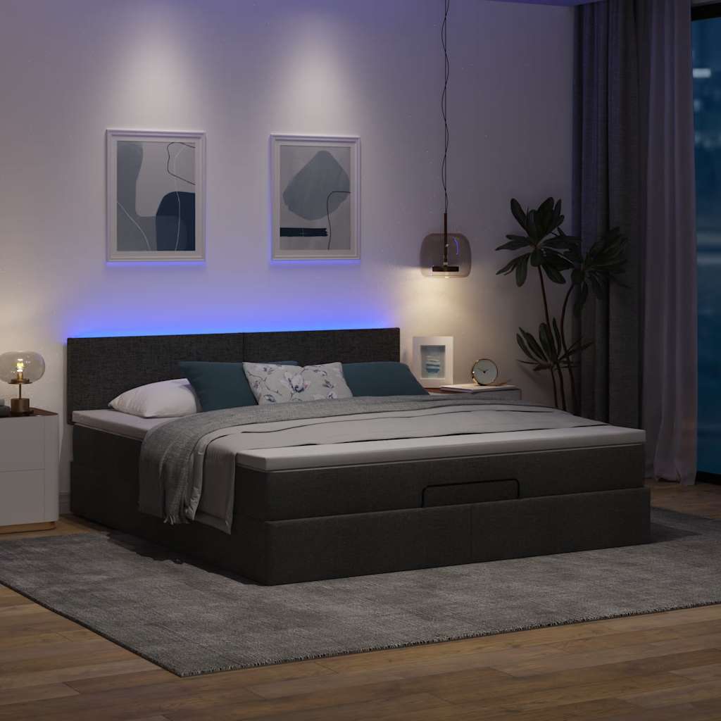 Struttura Letto Pouf con Materasso Nero 160x200 cm in Tessuto | homemem39