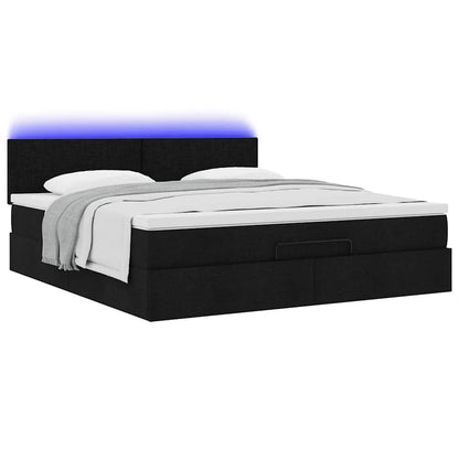 Struttura Letto Pouf con Materasso Nero 160x200 cm in Tessuto | homemem39
