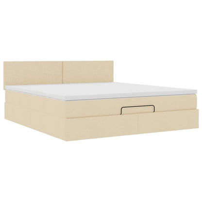 Struttura Letto Pouf con Materasso Crema 160x200 cm in Tessuto | homemem39