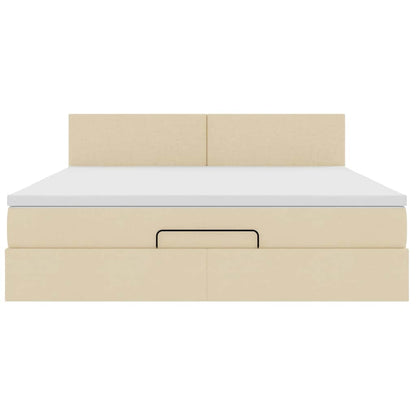 Struttura Letto Pouf con Materasso Crema 160x200 cm in Tessuto | homemem39