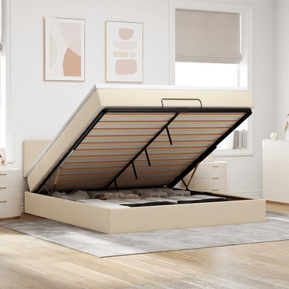 Struttura Letto Pouf con Materasso Crema 160x200 cm in Tessuto | homemem39