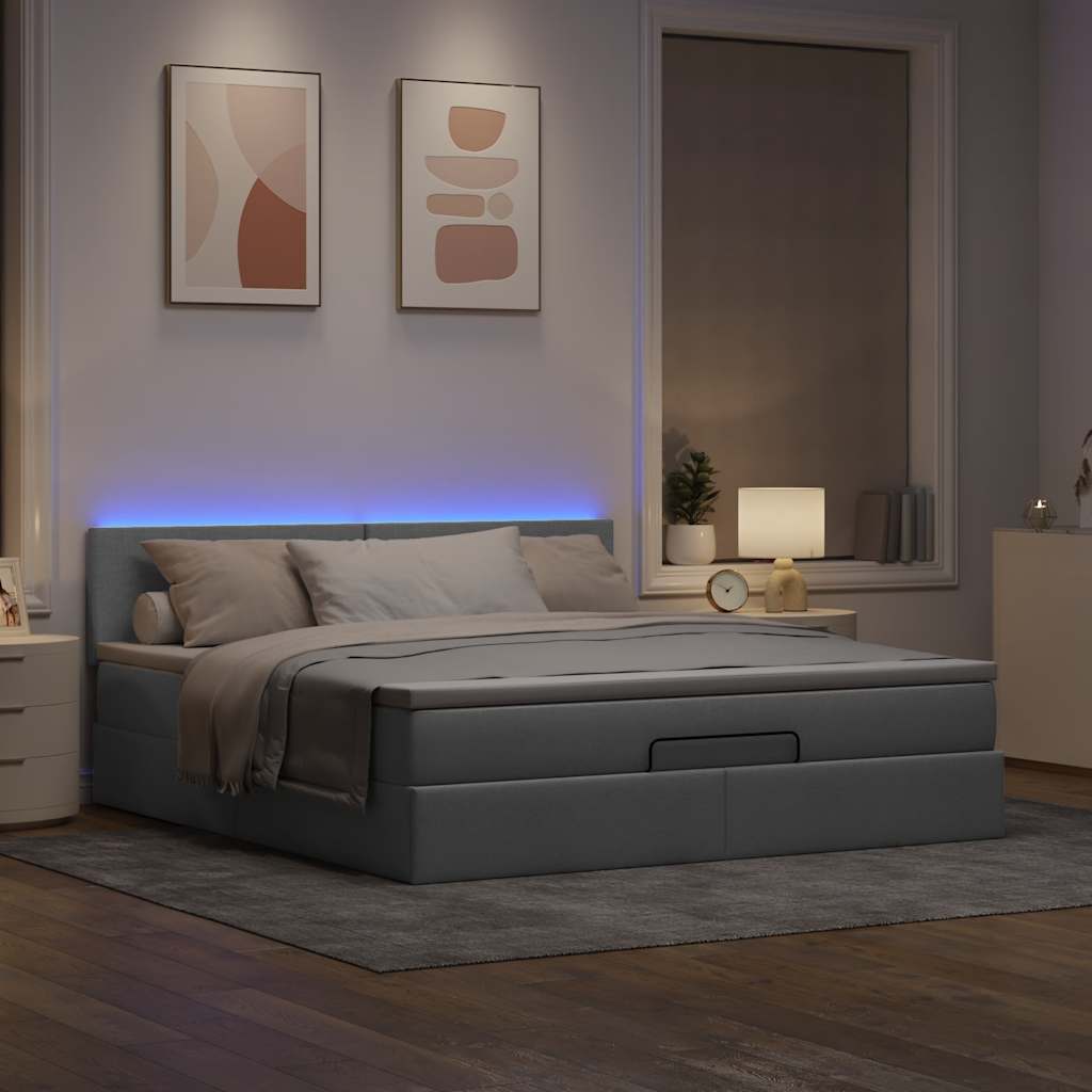 Pouf Letto con Materasso e LED Grigio Chiaro 180x200cm Tessuto - homemem39