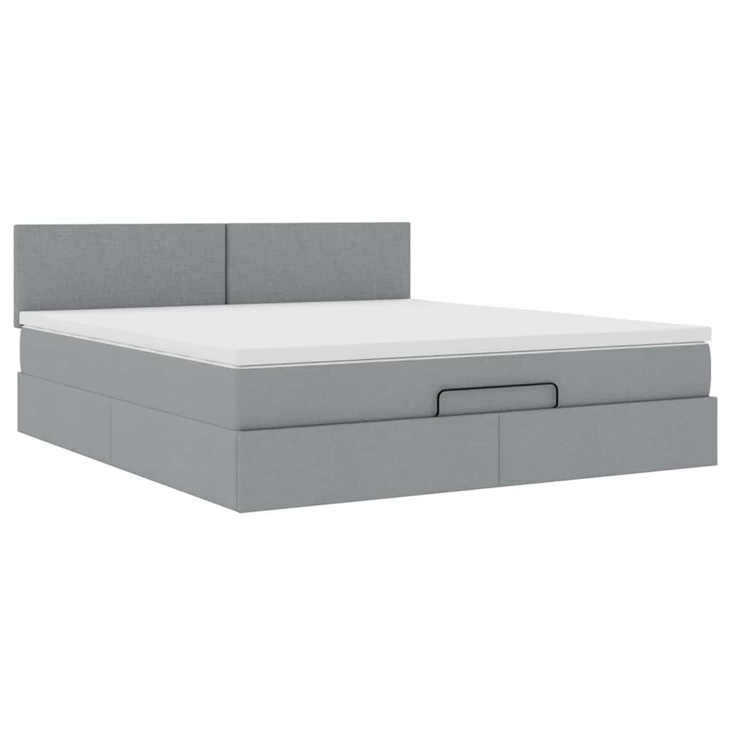 Pouf Letto con Materasso e LED Grigio Chiaro 180x200cm Tessuto