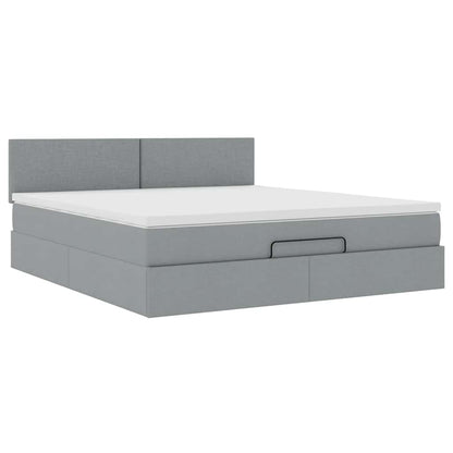 Pouf Letto con Materasso e LED Grigio Chiaro 180x200cm Tessuto