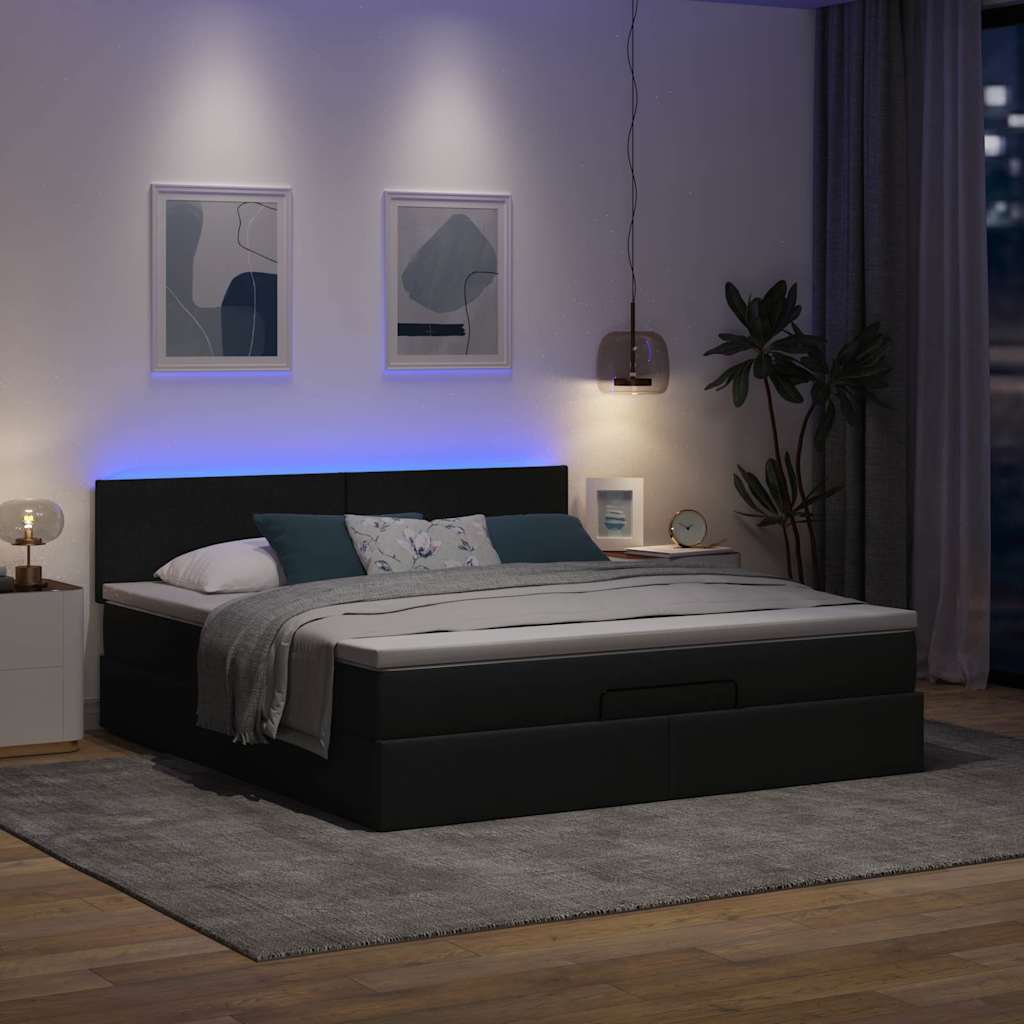 Pouf Letto con Materasso e LED Grigio Scuro 180x200cm Tessuto