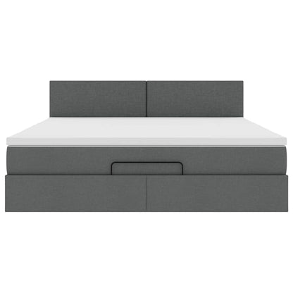 Pouf Letto con Materasso e LED Grigio Scuro 180x200cm Tessuto