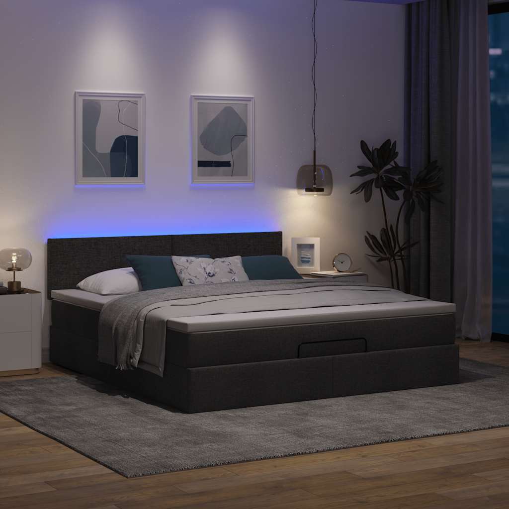 Pouf Letto con Materasso e LED Nero 180x200cm Tessuto | homemem39