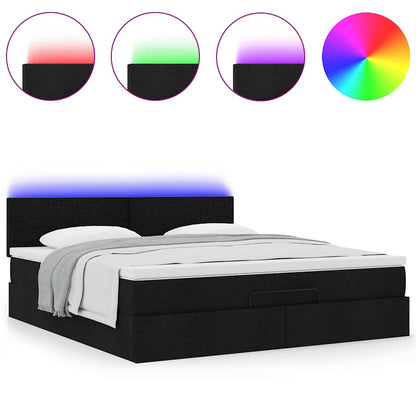 Pouf Letto con Materasso e LED Nero 180x200cm Tessuto | homemem39